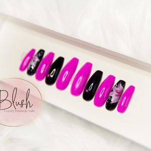 Black & Pink Floral Luxury Press On Nails